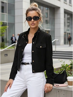 Dámská bunda z ekokůže s knoflíky černá FashionStreet TY5668