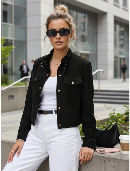 Dámská bunda z ekokůže s knoflíky černá FashionStreet TY5668