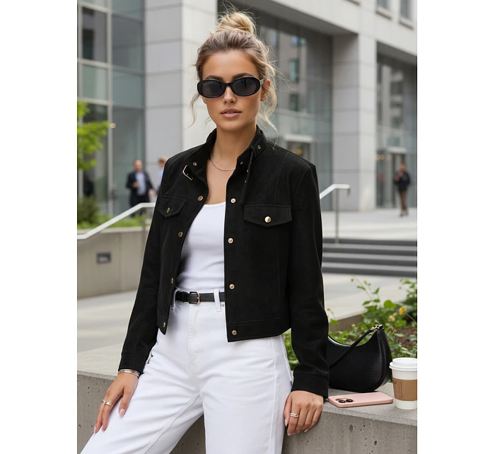 Dámská bunda z ekokůže s knoflíky černá FashionStreet TY5668