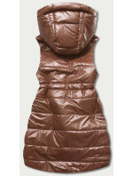 Lesklá vesta v karamelové barvě s kapucí (B8130-14)