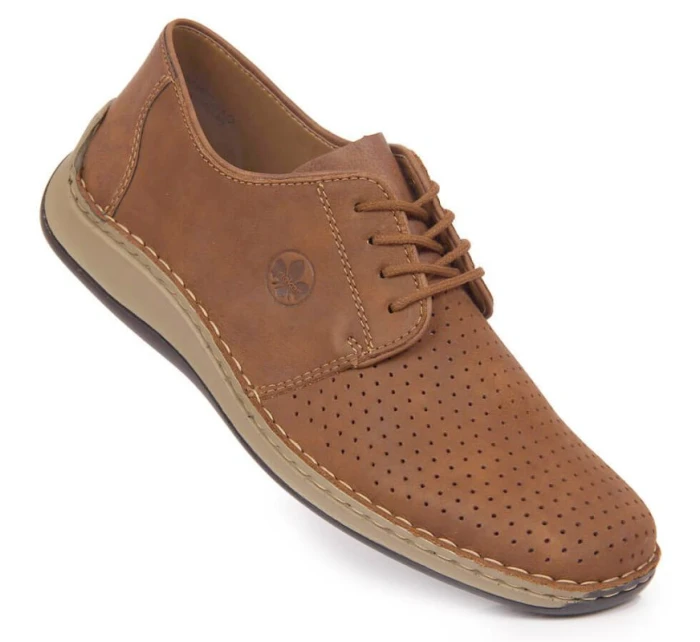 Kožené polobotky Rieker M RKR528 hnědé s ažurovým vzorem