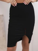 Dámská pruhovaná bavlněná sukně s rozparkem a ozdobnými knoflíky černá