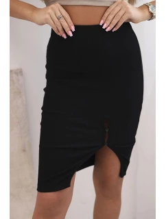 Dámská pruhovaná bavlněná sukně s rozparkem a ozdobnými knoflíky černá