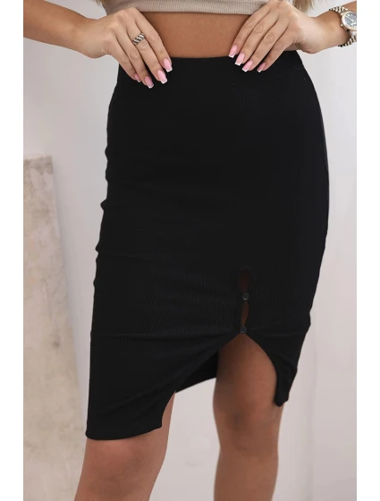 Dámská pruhovaná bavlněná sukně s rozparkem a ozdobnými knoflíky černá Dámská pruhovaná bavlněná sukně s rozparkem a ozdobnými knoflíky černá