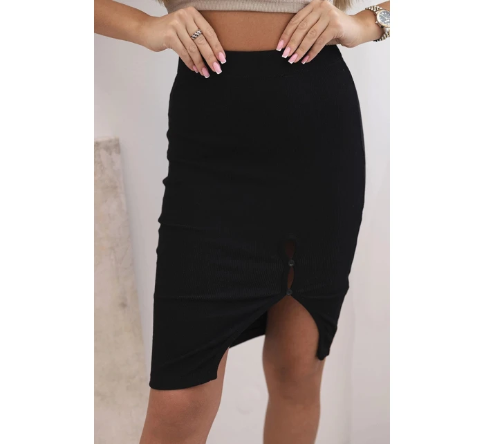 Dámská pruhovaná bavlněná sukně s rozparkem a ozdobnými knoflíky černá Dámská pruhovaná bavlněná sukně s rozparkem a ozdobnými knoflíky černá