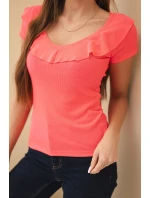 Dámská bavlněná blůza s dlouhým rukávem a lodičkovým výstřihem musztardová