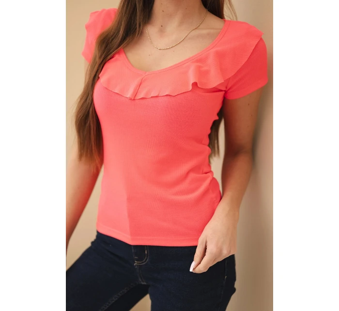 Dámská bavlněná blůza s dlouhým rukávem a lodičkovým výstřihem musztardová