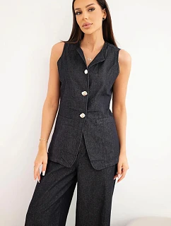 Dámský bavlněný komplet s model 22216316 a širokými kalhotami černý - K-Fashion