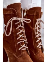 Dámské semišové kozačky na platformě hnědé model 21597730 - Boto