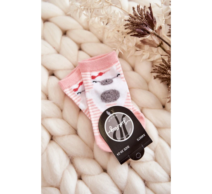 Dětské pruhované Ponožky S Medvídkem Růžove Dětské pruhované Ponožky S Medvídkem Růžove