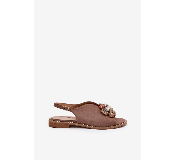 Dámské Sandály Na Plochém Podpatku S Ozdobou S.Barski KV27-001 Tmavě Béžové