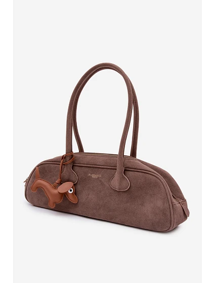 Kabelka Bageta z imitace semiše přívěsek jezevčík tmavě béžová Annette