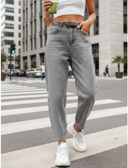 Dámské džíny balonového střihu s páskem šedé FashionStreet UY2888