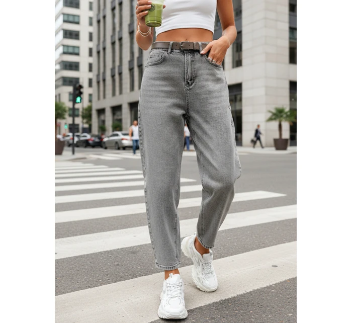 Dámské džíny balonového střihu s páskem šedé FashionStreet UY2888