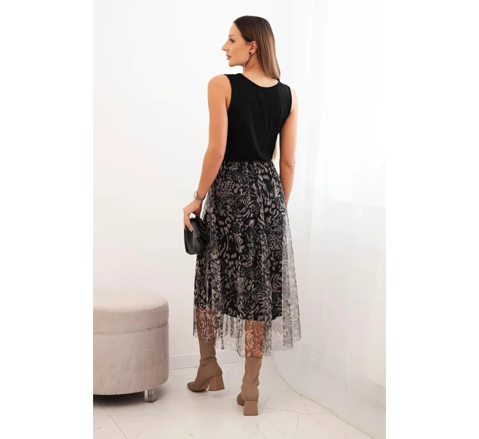 Dámský komplet s vlněným svetrem a viskózovou šaty černý