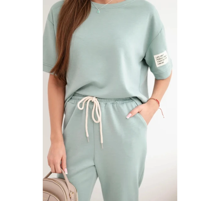 Dámská souprava z viskózy máslíčko s krátkým rukávem a kalhotami tmavě mátová