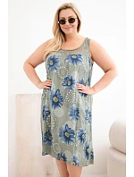 Dámské viskózové šaty Plus Size s květinovým vzorem a krajkovým výstřihem khaki Dámské viskózové šaty Plus Size s květinovým vzorem a krajkovým výstřihem khaki