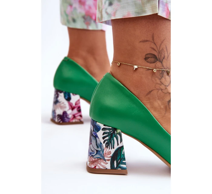 Kůže Boty S Ozdobným Podpatkem Lewski Shoes 2608/K Zelené