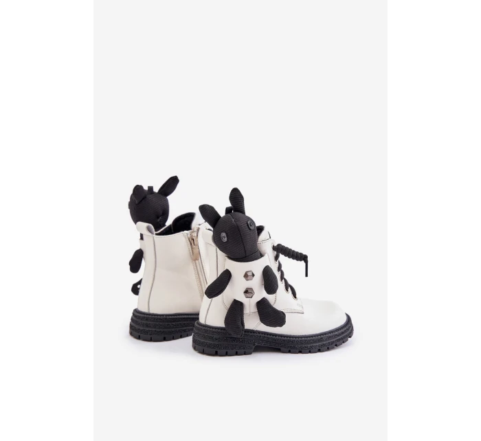 Kožené Zateplené Dětské Boty Na Zip S Medvědem Bílé Vinceza 36261