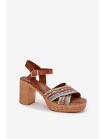 Kožené Sandály Na Podpatku S Pletením Na Páscích Hnědé Zazoo 40460 Kožené Sandály Na Podpatku S Pletením Na Páscích Hnědé Zazoo 40460