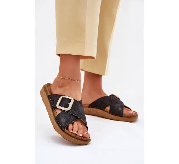 Dámské sandály s přezkou model 21702153 Černé - Inblu