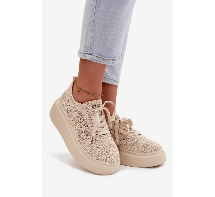 Spletané dámské tenisky na platformě Béžové Evalora Spletané dámské tenisky na platformě Béžové Evalora