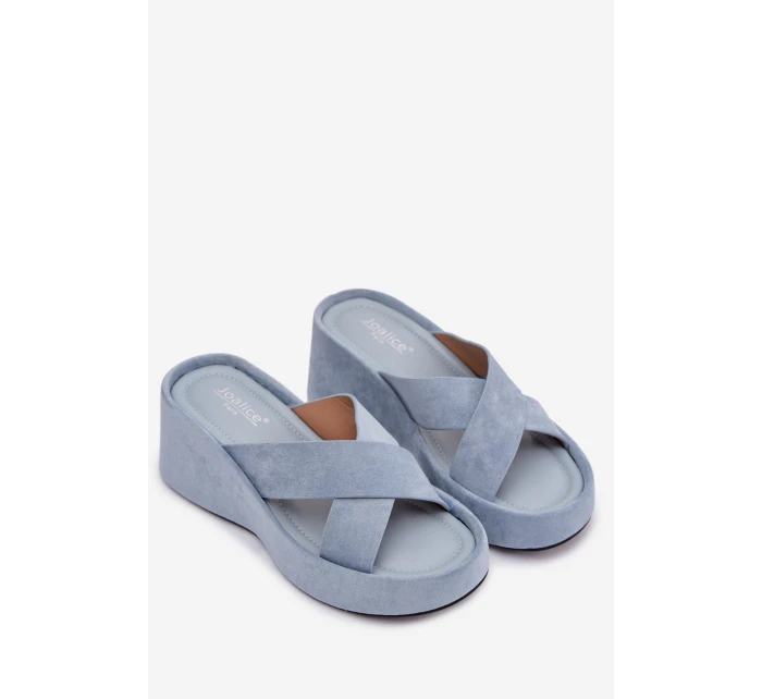 Dámské nazouváky na platformě z eko semiše modré model 21960995 - Boto