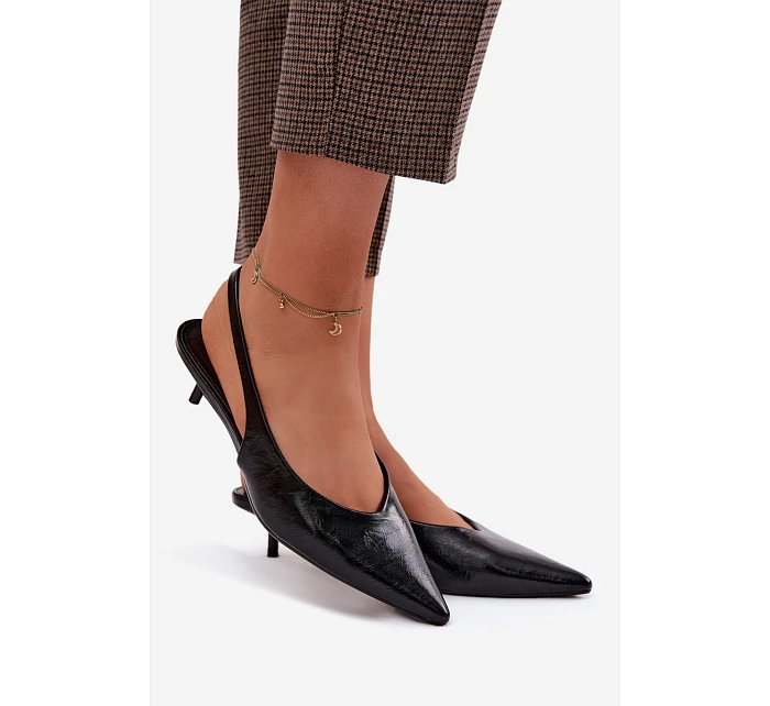 Lakované dámské sandály z umělé kůže na podpatku Černé Averelle