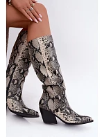 Zateplené kozačky typu cowboy s hadím vzorem béžové Bellina Zateplené kozačky typu cowboy s hadím vzorem béžové Bellina