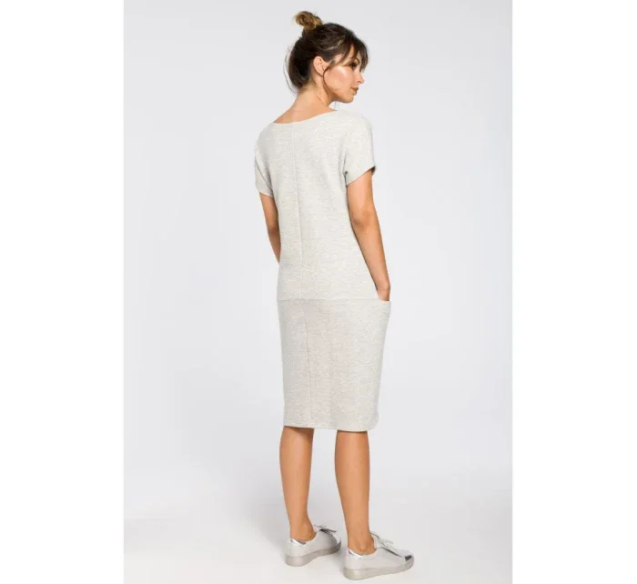 B050 Midi šaty s kapsami ve švu - světle šedé