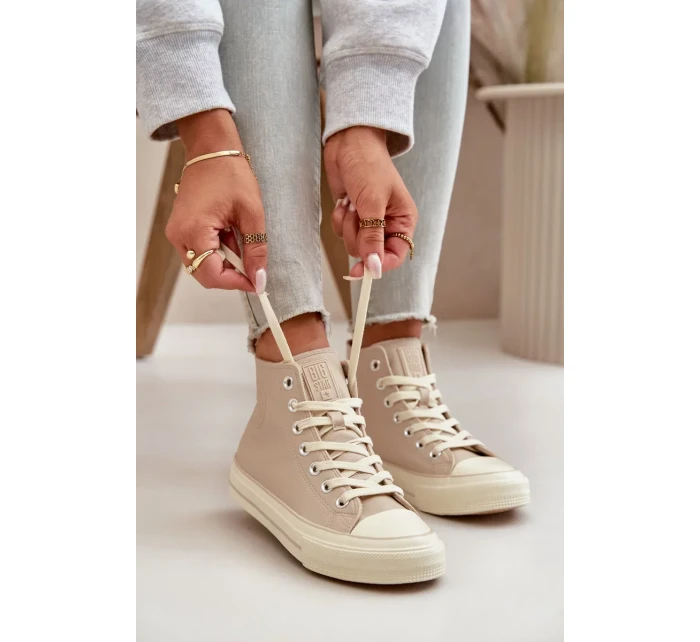 Dámské Zateplené Tenisky z Eko Kůže Béžové Big Star