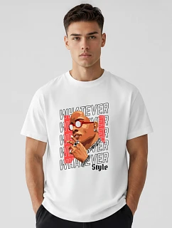 Pánské bavlněné tričko oversize s potiskem bílé FashionStreet NX1013R