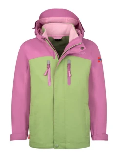 Trollkids Dívčí nepromokavá bunda Bryggen 3v1 slézově růžová/pistáciově zelená/divoká růže (419-242)