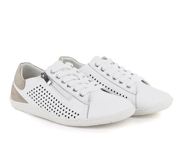 Dámské kožené barefoot ažurové bílé polobotky Gino model 22068716