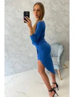 Asymetrické šaty, 3/4 rukávy, chrpově modré