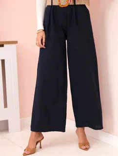 Dámské model 21130250 kalhoty se širokými nohavicemi a páskem námořnická modř - K-Fashion