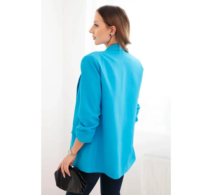 Dámská sako bez zapínání s podšívkou S/M tyrkysová