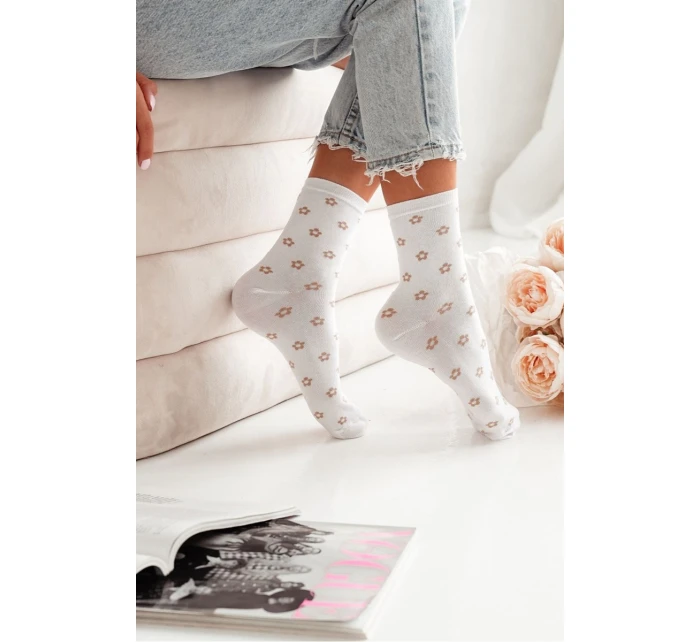 Dámské Ponožky S Malými Květinami Bílé