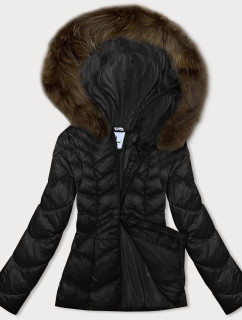 Černá prošívaná dámská bunda s kapucí Glakate pro přechodné období (LU-2202)