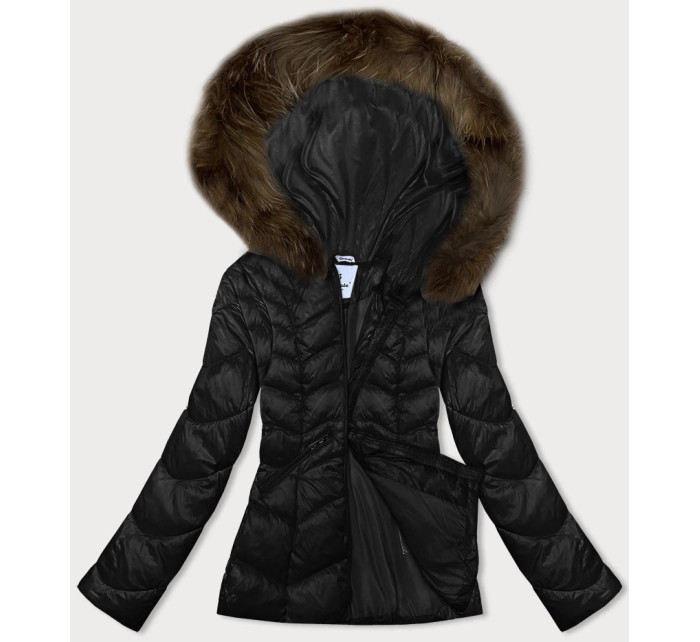 Černá prošívaná dámská bunda s kapucí Glakate pro přechodné období (LU-2202)