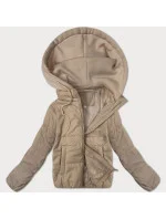 Krátká béžová dámská bunda s kapucí model 21061417 - J.STYLE