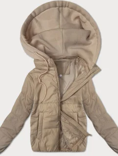 Krátká béžová dámská bunda s kapucí model 21061417 - J.STYLE