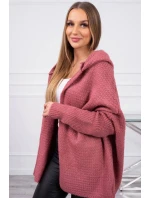Svetr s kapucí a netopýřími rukávy tmavě růžový