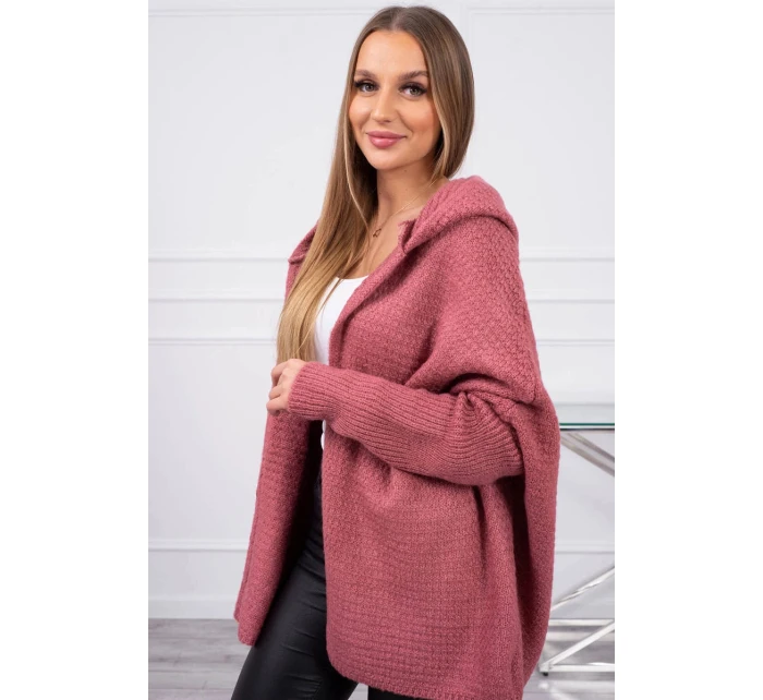 Svetr s kapucí a netopýřími rukávy tmavě růžový