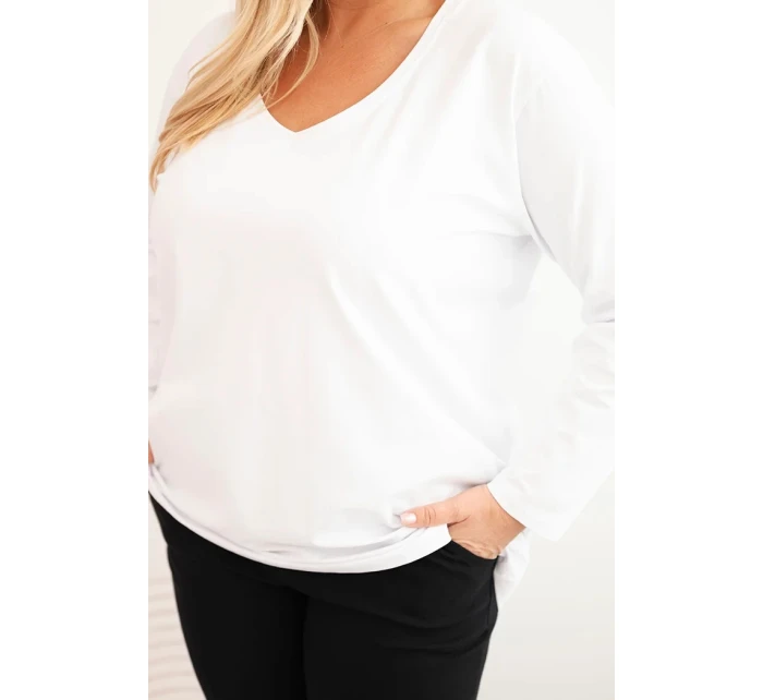 Dámská blůza Plus Size s výstřihem do V a dlouhým rukávem bílá