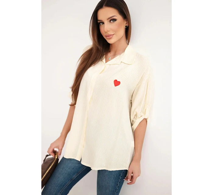 Dámská viskózová košile s krajkovými rukávy a límečkem béžová