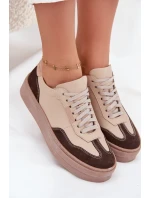 Kožené dámské tenisky na platformě model 21707354 béžové - Zazoo