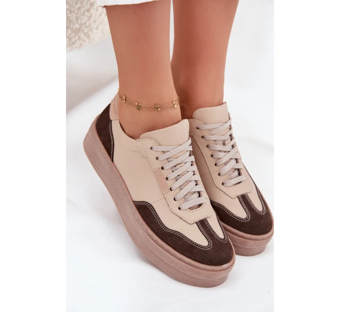 Kožené dámské tenisky na platformě model 21707354 béžové - Zazoo