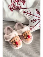 Vánoční kožené domácí pantofle dámské béžové model 21821768 - Boto Vánoční kožené domácí pantofle dámské béžové model 21821768 - Boto