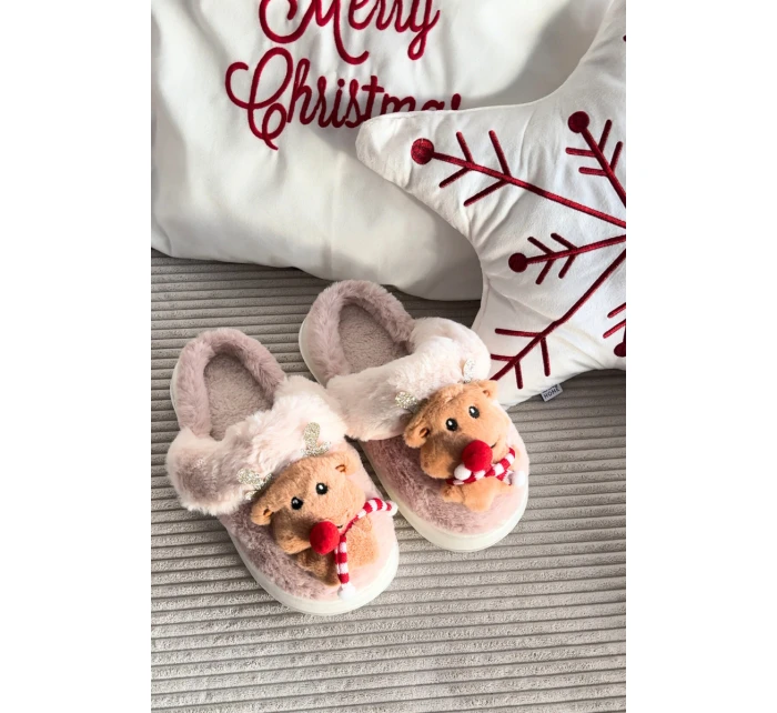 Vánoční kožené domácí pantofle dámské béžové model 21821768 - Boto Vánoční kožené domácí pantofle dámské béžové model 21821768 - Boto